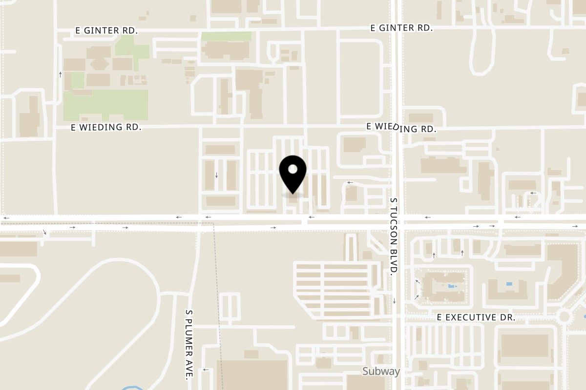 Map showing the location of El Cayo Seafood and Drinks on 2303 E Valencia Rd in Tucson